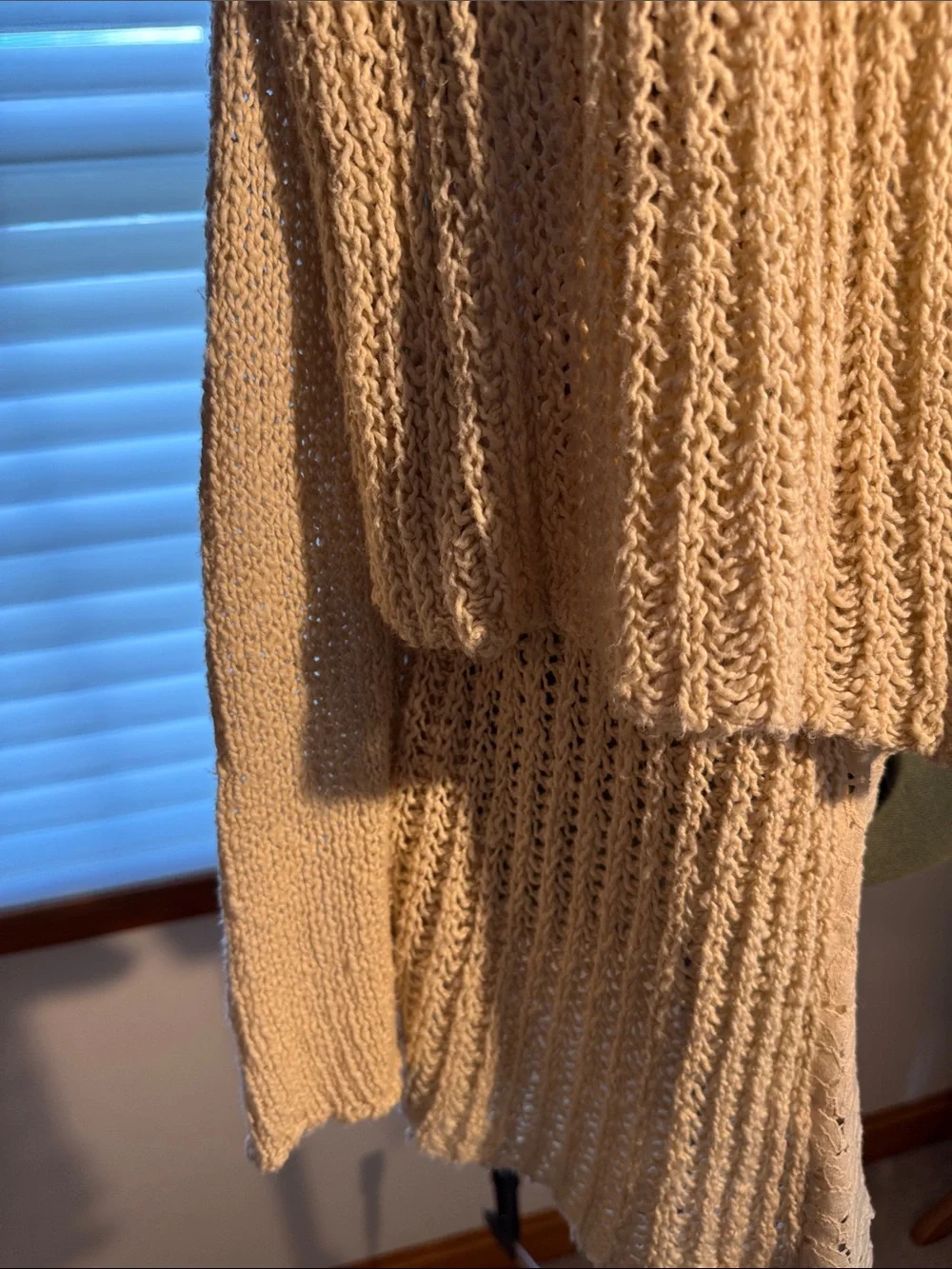Open-Front Cream Knit Drape Cardigan